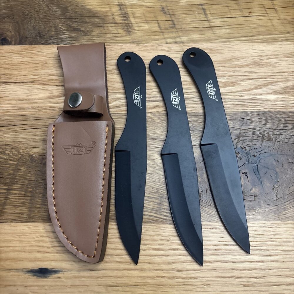 UZI 3-pack Throwing Knives w/ Leather Pouch